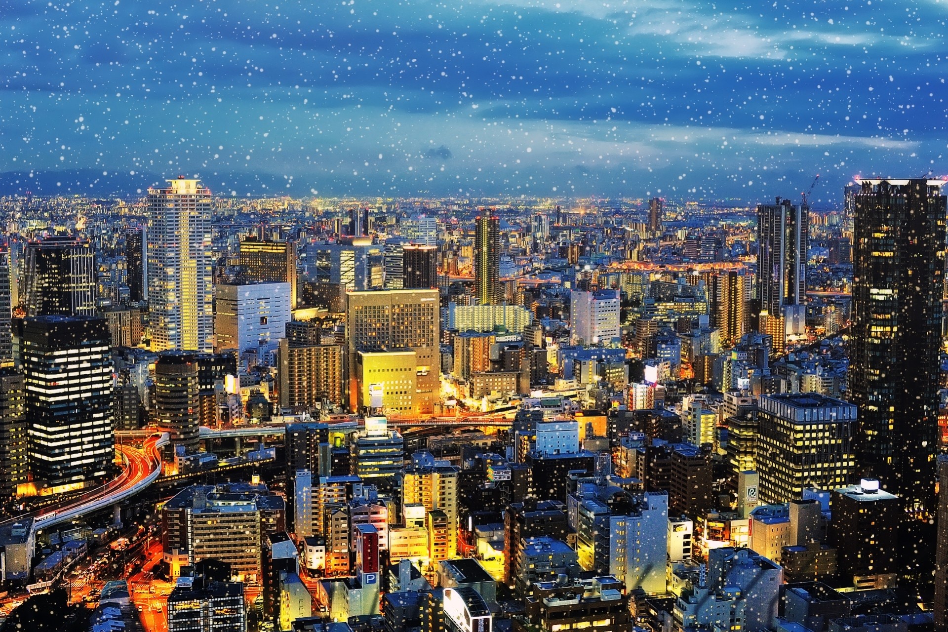 lichter tokio stadt nacht schnee winter