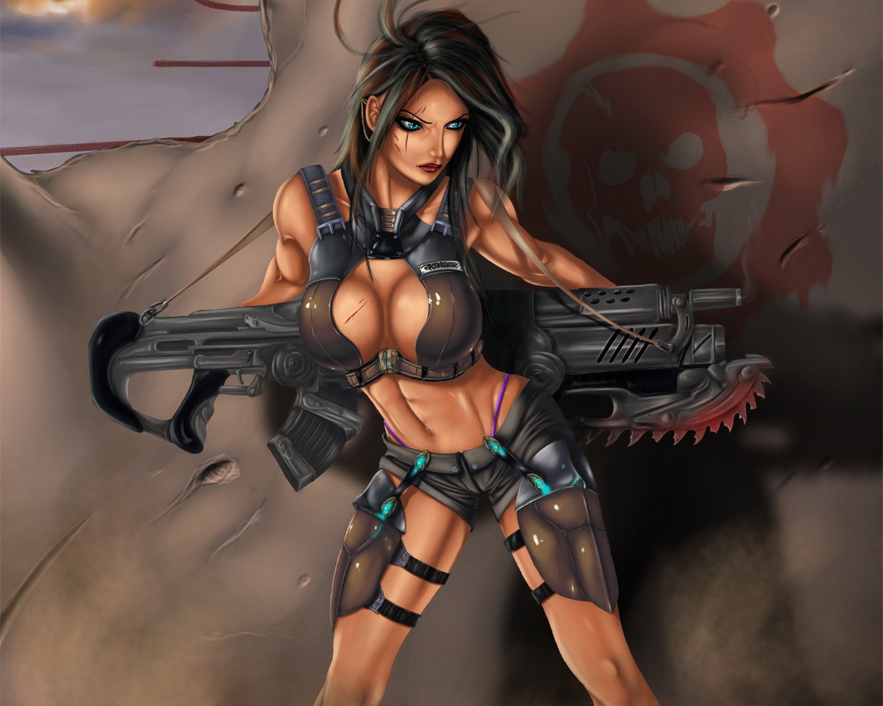 girl weapon blood gears of war