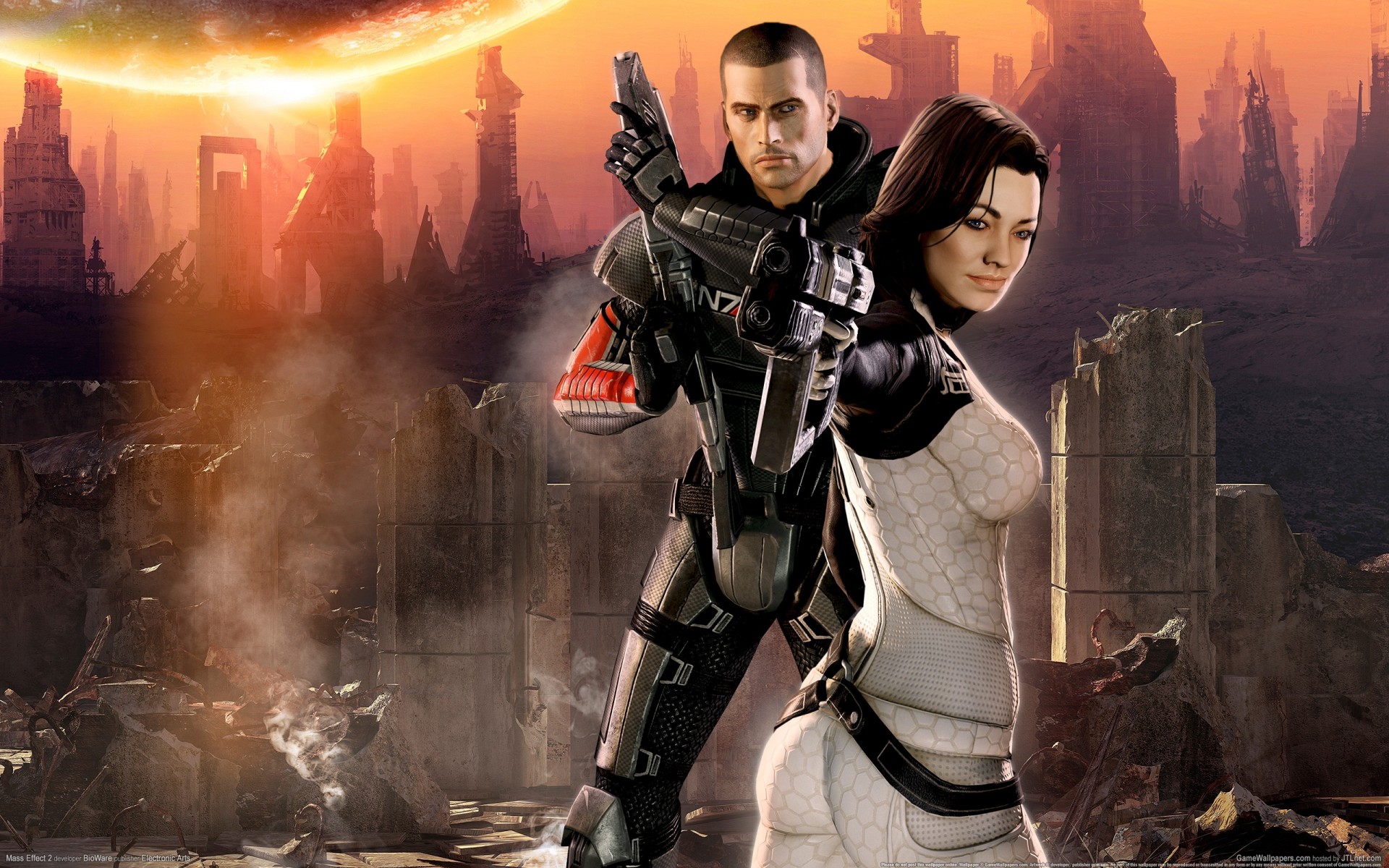 mass effect 2 bioware gamewallpapers ea cg john shepard miranda lawson carty