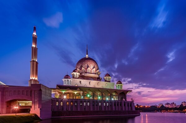 Malaysian purple sunset over a mosque