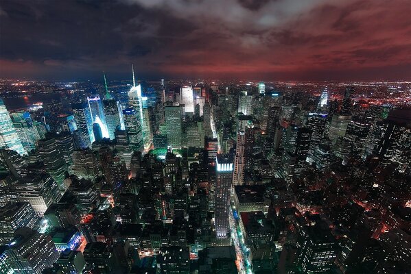 Vue d ensemble de la ville nocturne à vol d oiseau