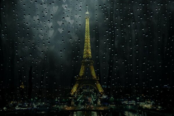 View from the window of the Eiffel Tower in the rain