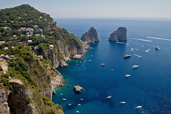 The island of Capri with its cliffs and blue waters