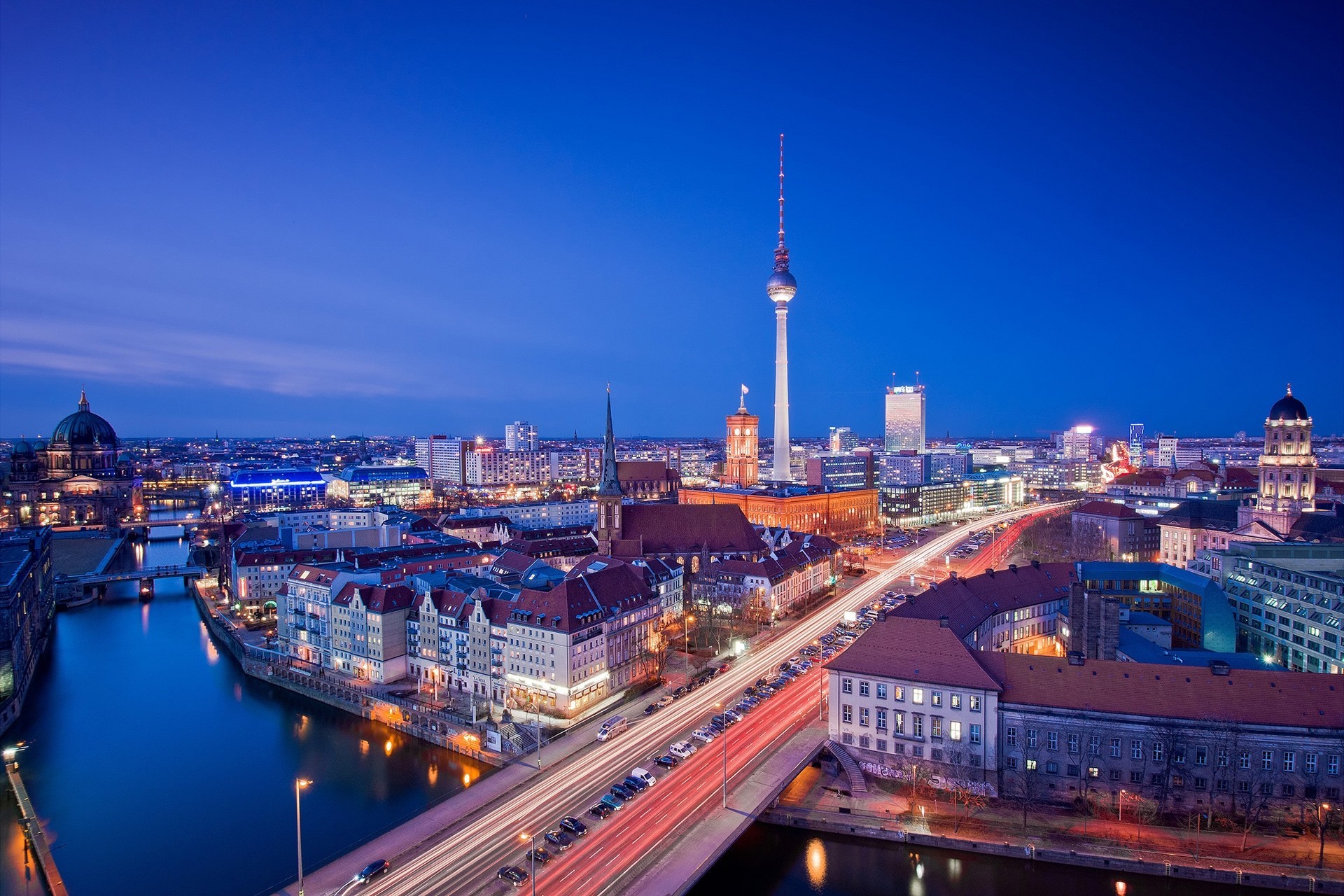 luci fiume ponte berlino città notte strada