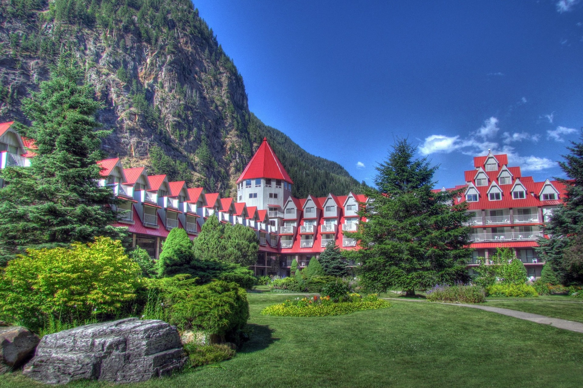 alberta canmore canada mountains trees hotel