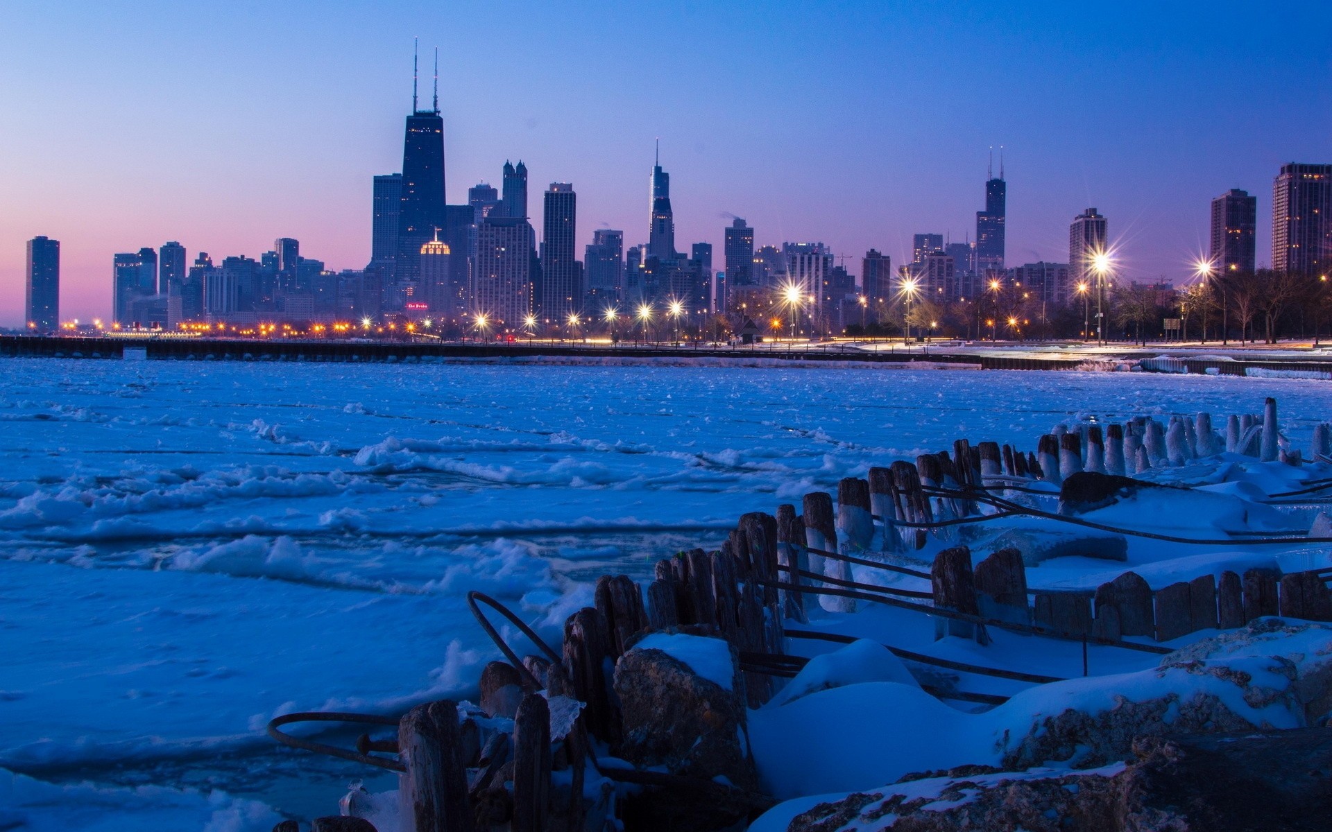 hiver nuit ville chicago