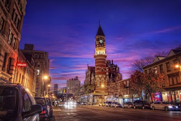 Central street of evening New York