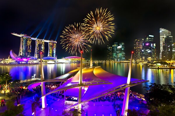 Feuerwerk über Nacht Singapur