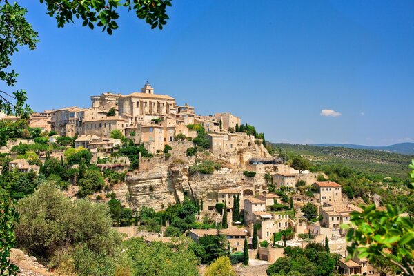 Panorama of the city in the mountains on a sunny day