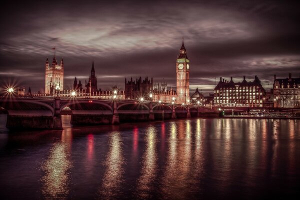 London at night with lights