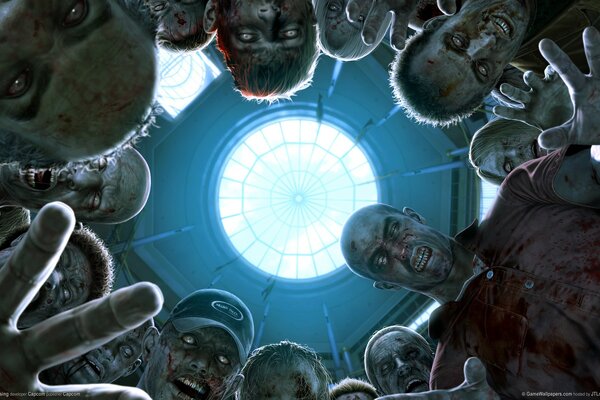 Imagen de miedo zombies mirando desde arriba