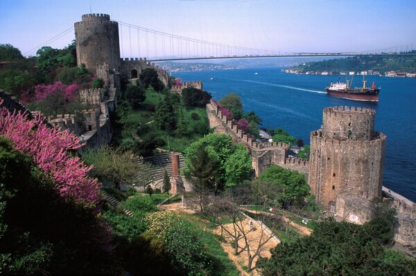 Las altas torres de Estambul junto al río