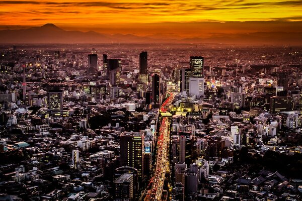 Tokyo incroyable dans le soleil couchant