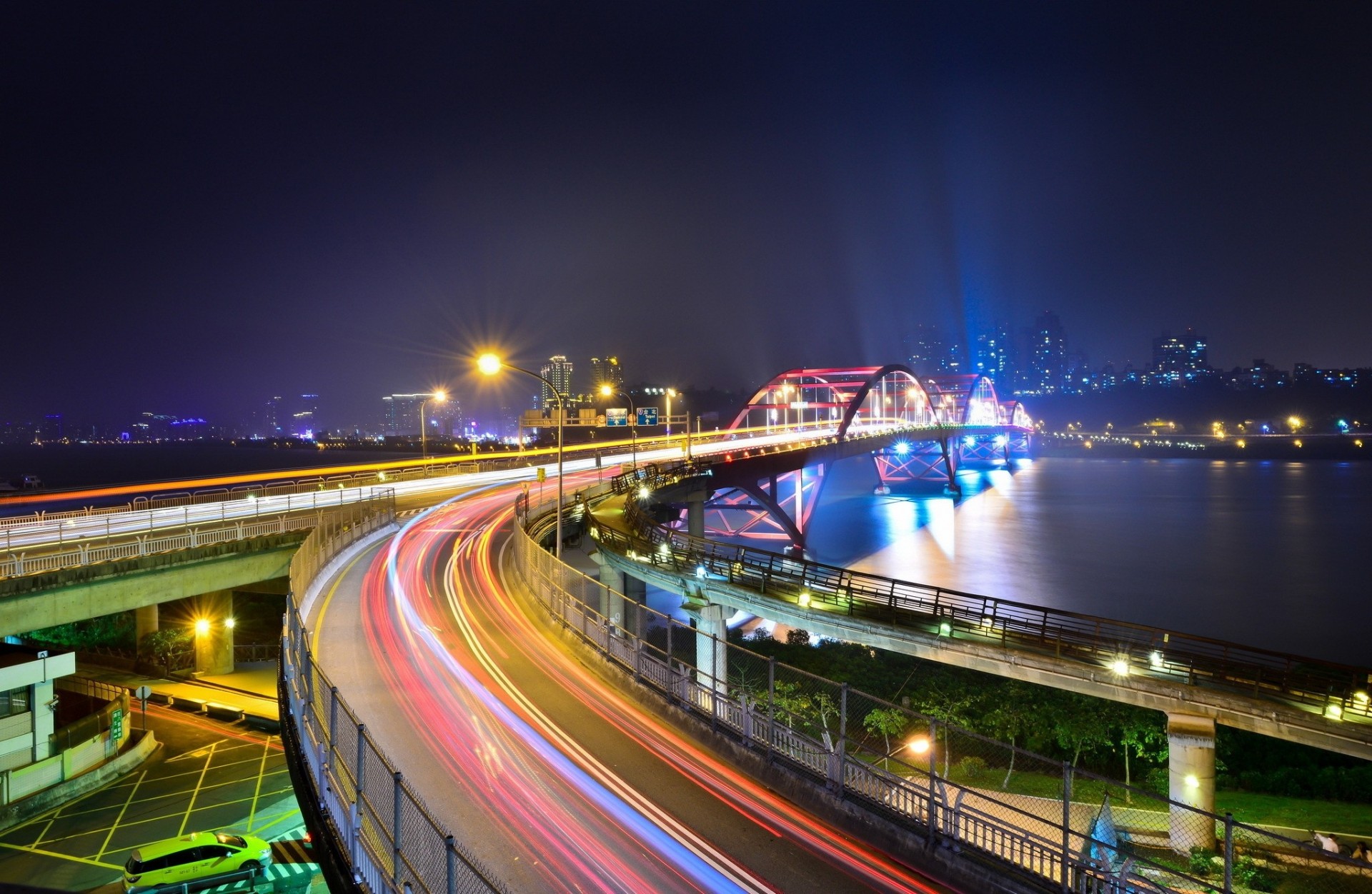 lumières pont nuit rivière ville