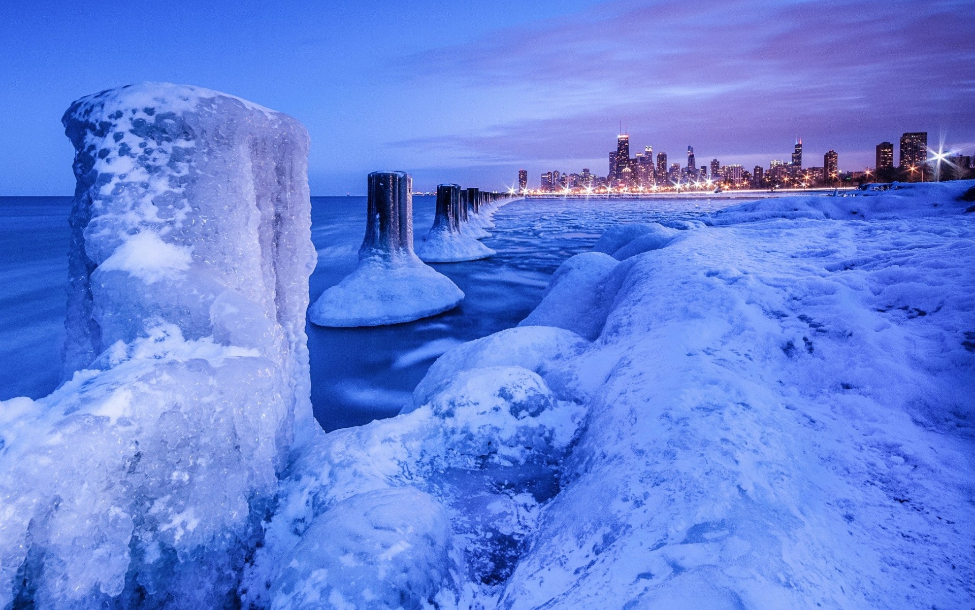 luci chicago notte ghiaccio neve inverno