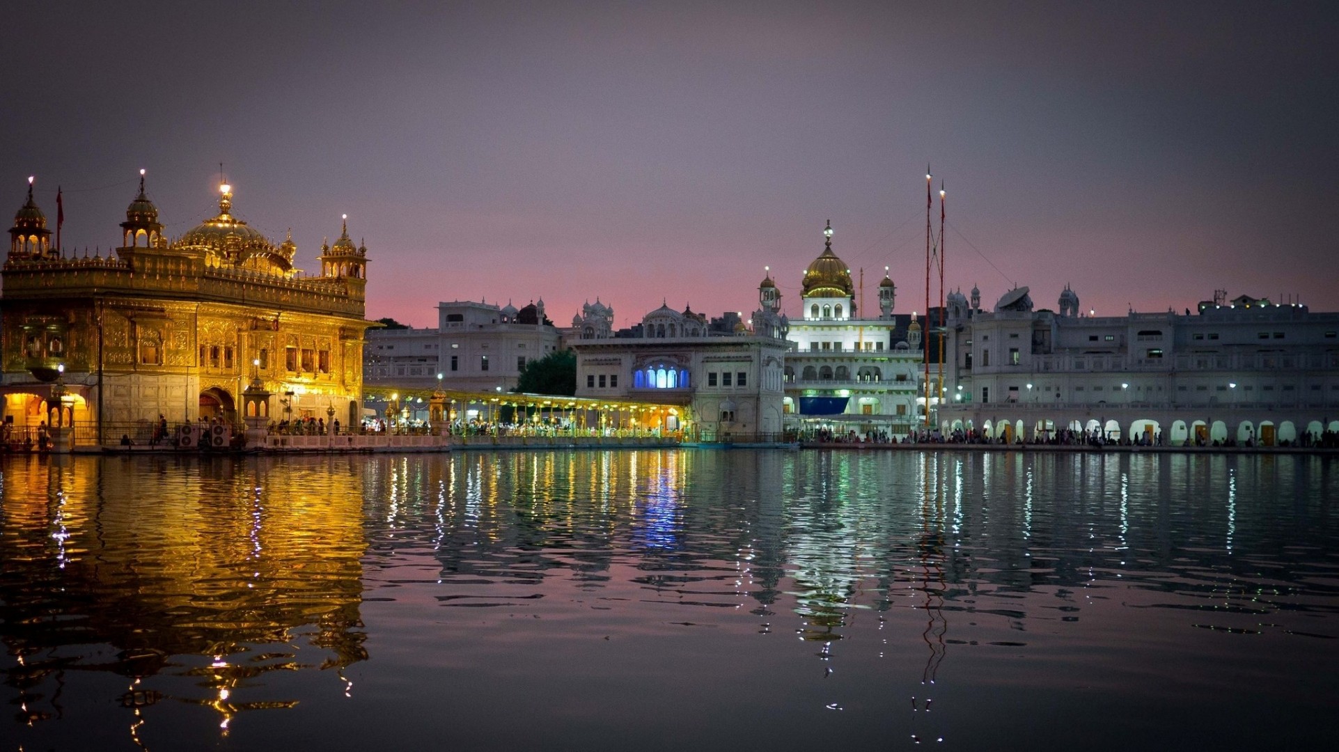 temple india reflection town water night