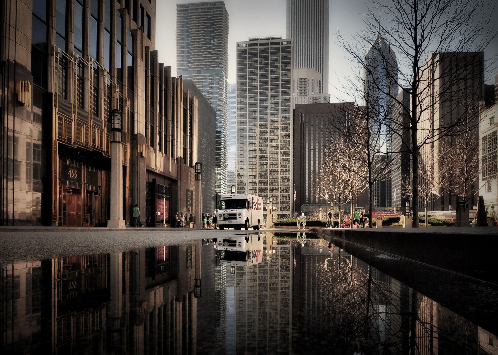 flaques d eau chicago illinois bus