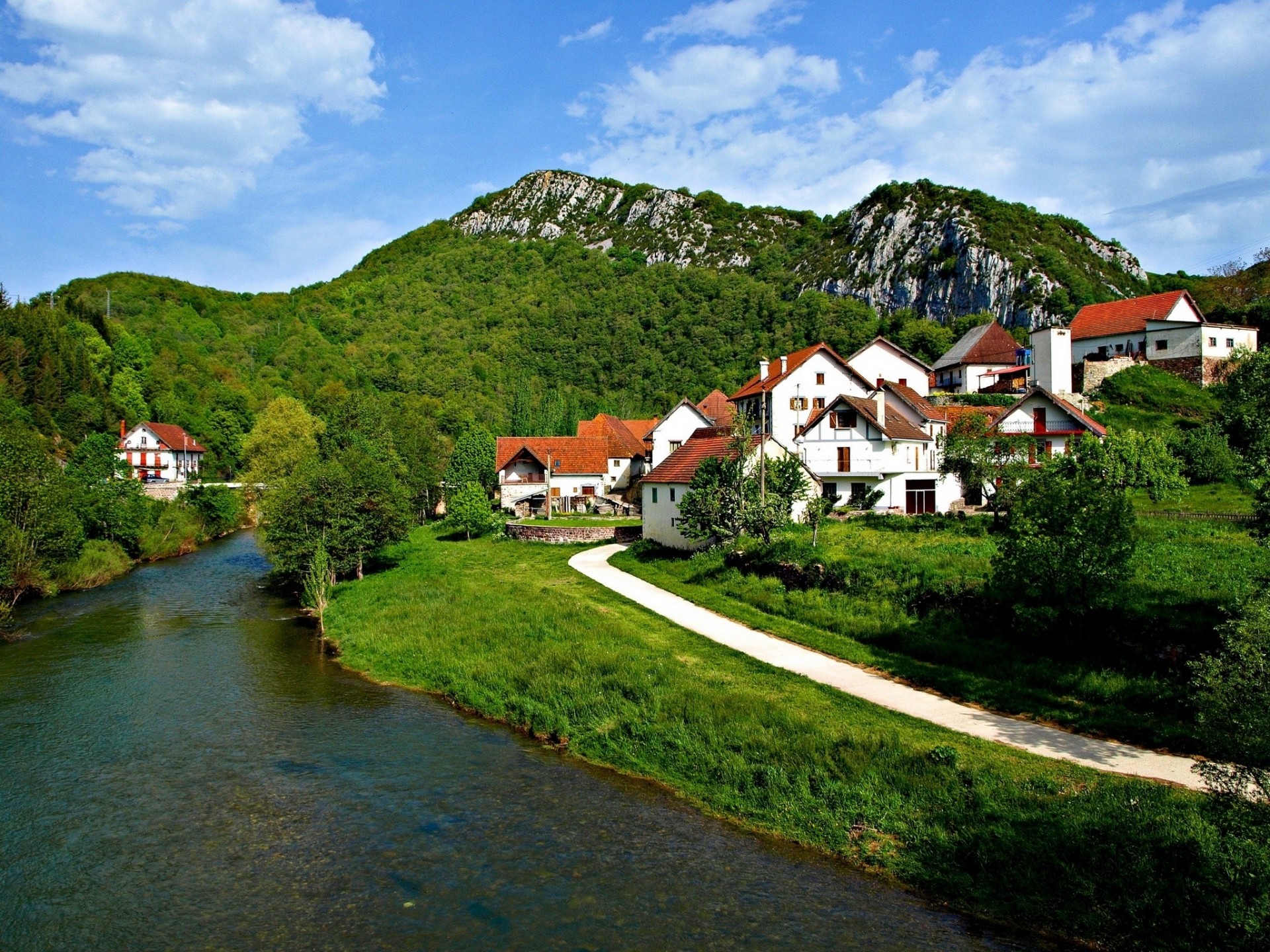 house landscape river salazar valley spain mountain