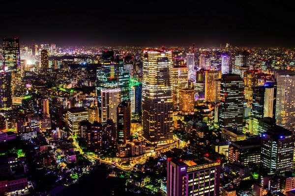 Blick auf das nächtliche Tokio von oben