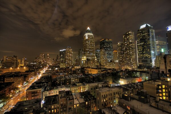 Night New York flickering light from buildings