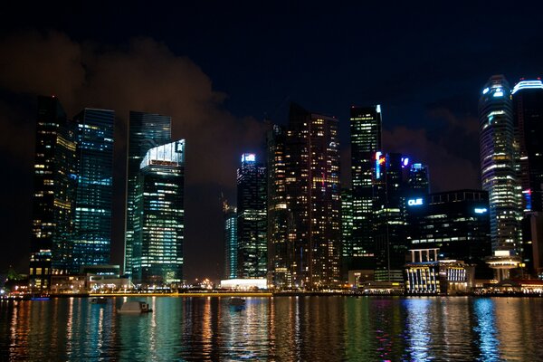 Nacht Stadt Singapur Nacht und Wolkenkratzer