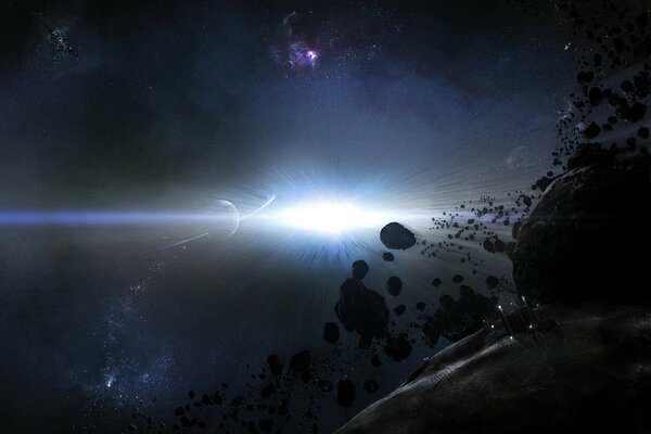 Asteroids and planets in space