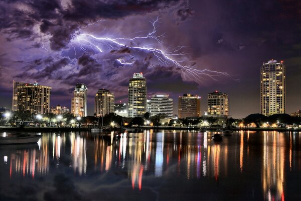 Stormy night sky over the city