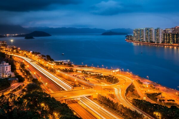 Hongkong China Hafen Nachtstadt