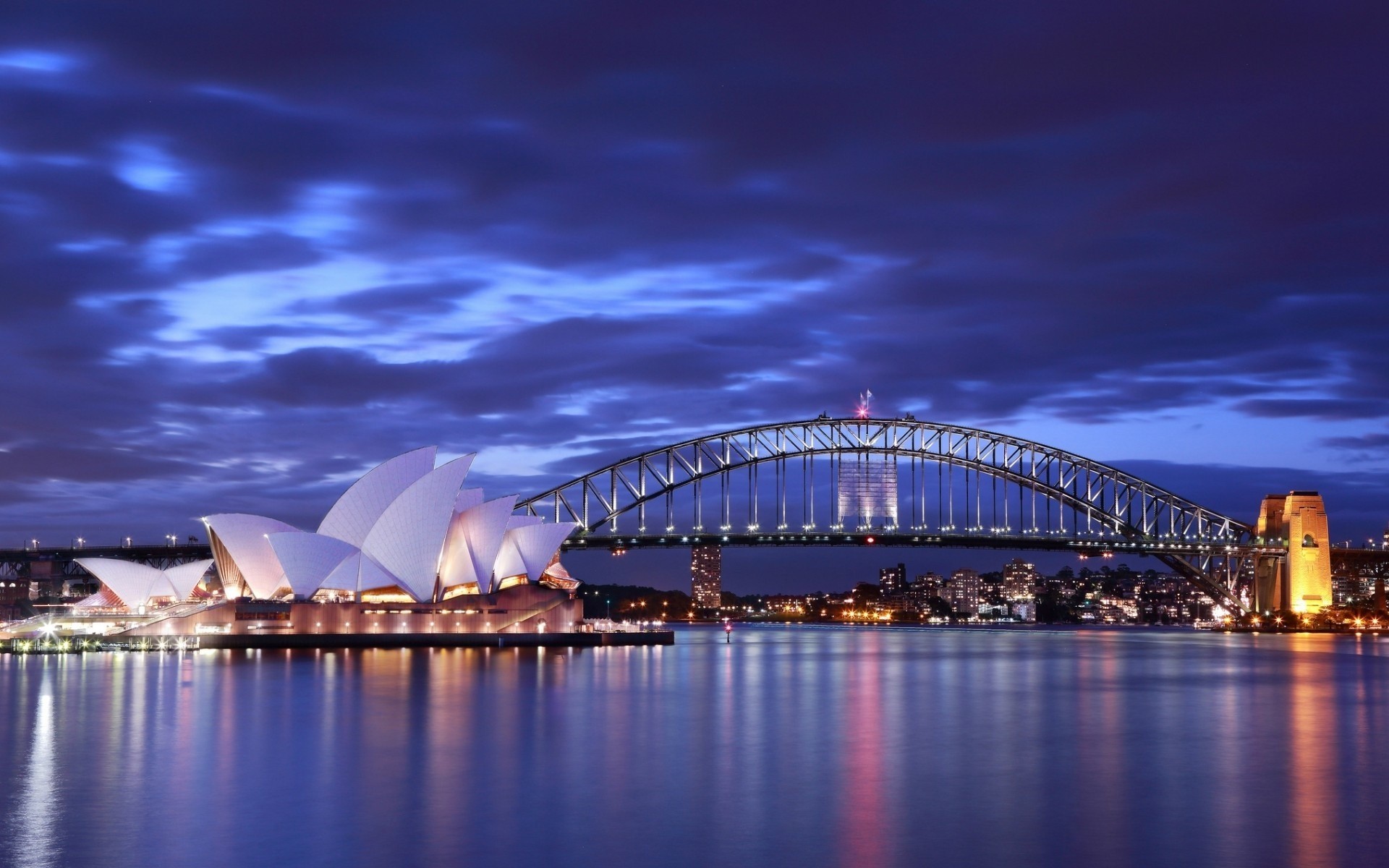 lumières nuages ciel pont australie baie nuit bleu mer sydney éclairage opéra maison