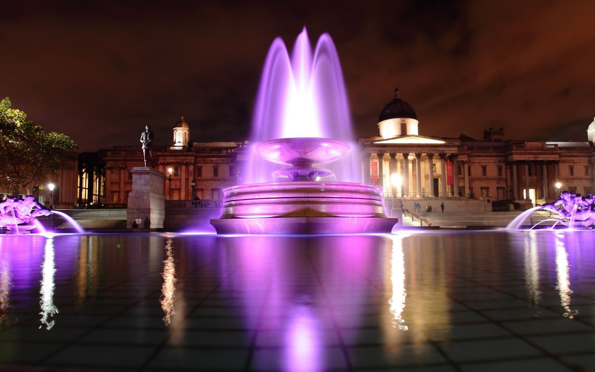 fountain night purple beautiful town