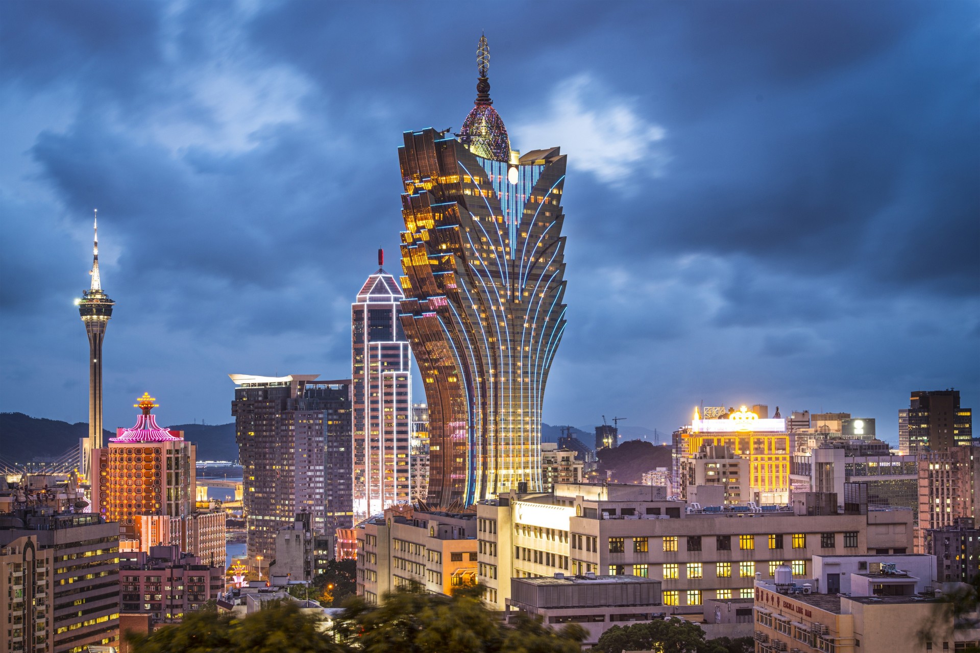 chine gratte-ciel panorama bâtiment macao grand lisboa hôtel ville de nuit hôtel