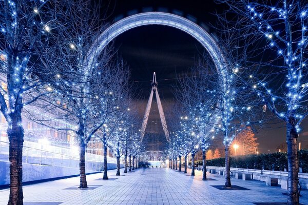 A park in England in the evening in winter