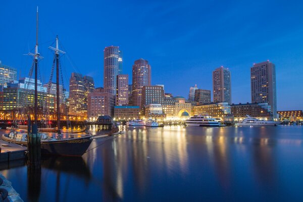 Skyscrapers on the background of a bay in Massachusetts