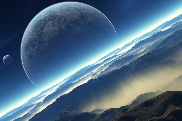 View from a fantastic planet where other planets can be seen