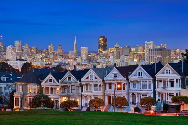 Evening view. Homes in California