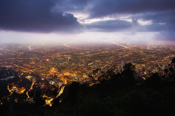 Bogota Colombia night view from above