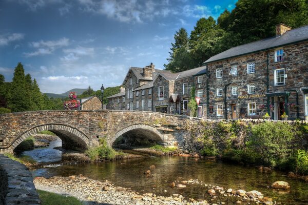 Old bridge near old houses