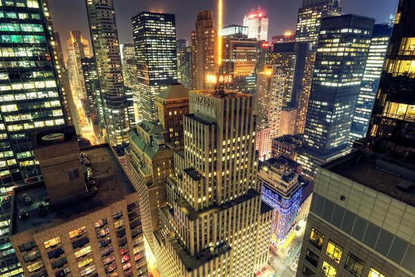 New York photo skyscrapers at night