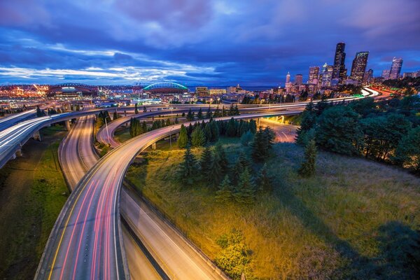 Colorful roads of the night city