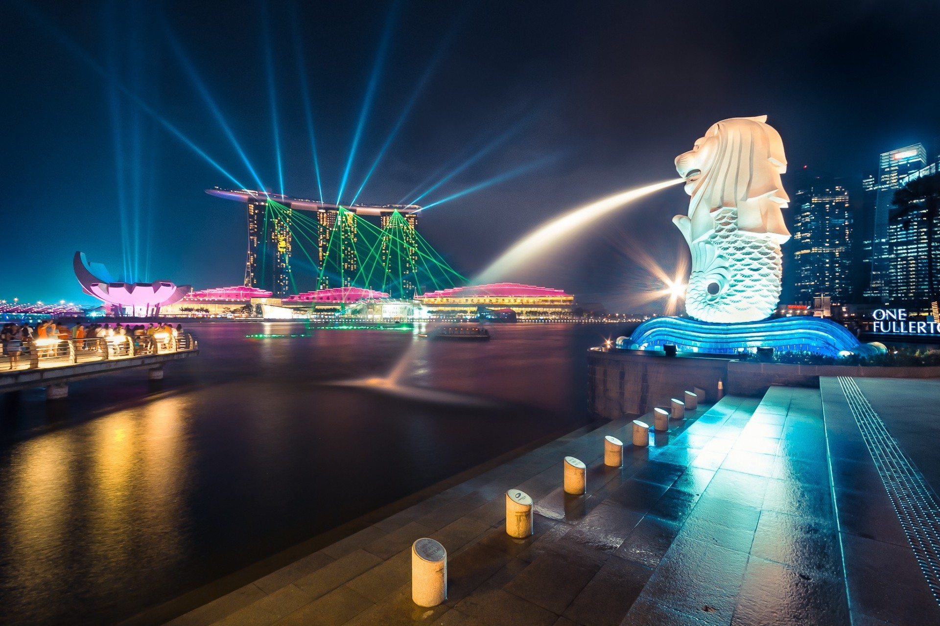 marina bay night singapore reflections marina bay sand