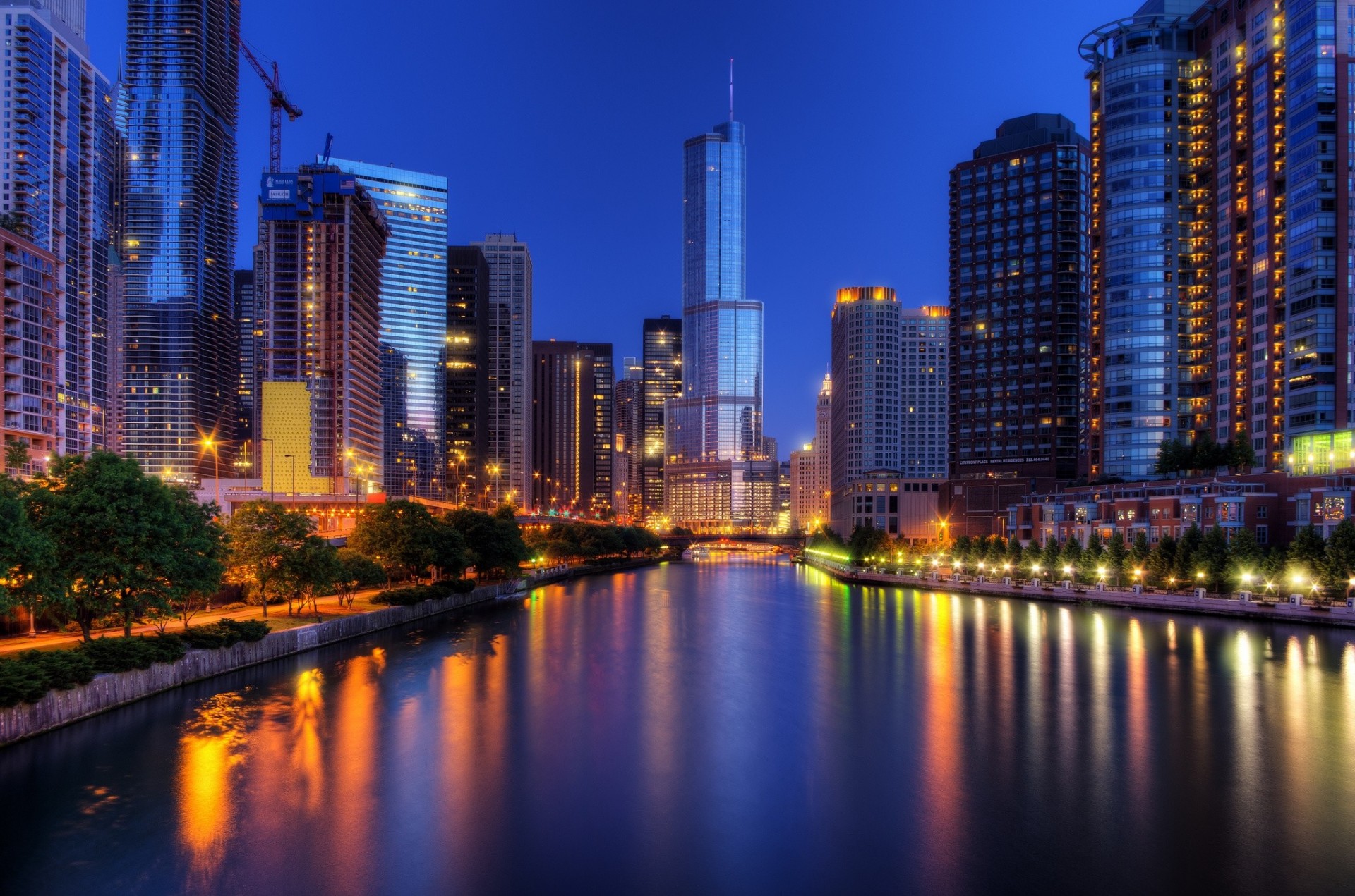 chicago noche illinois ciudad estados unidos