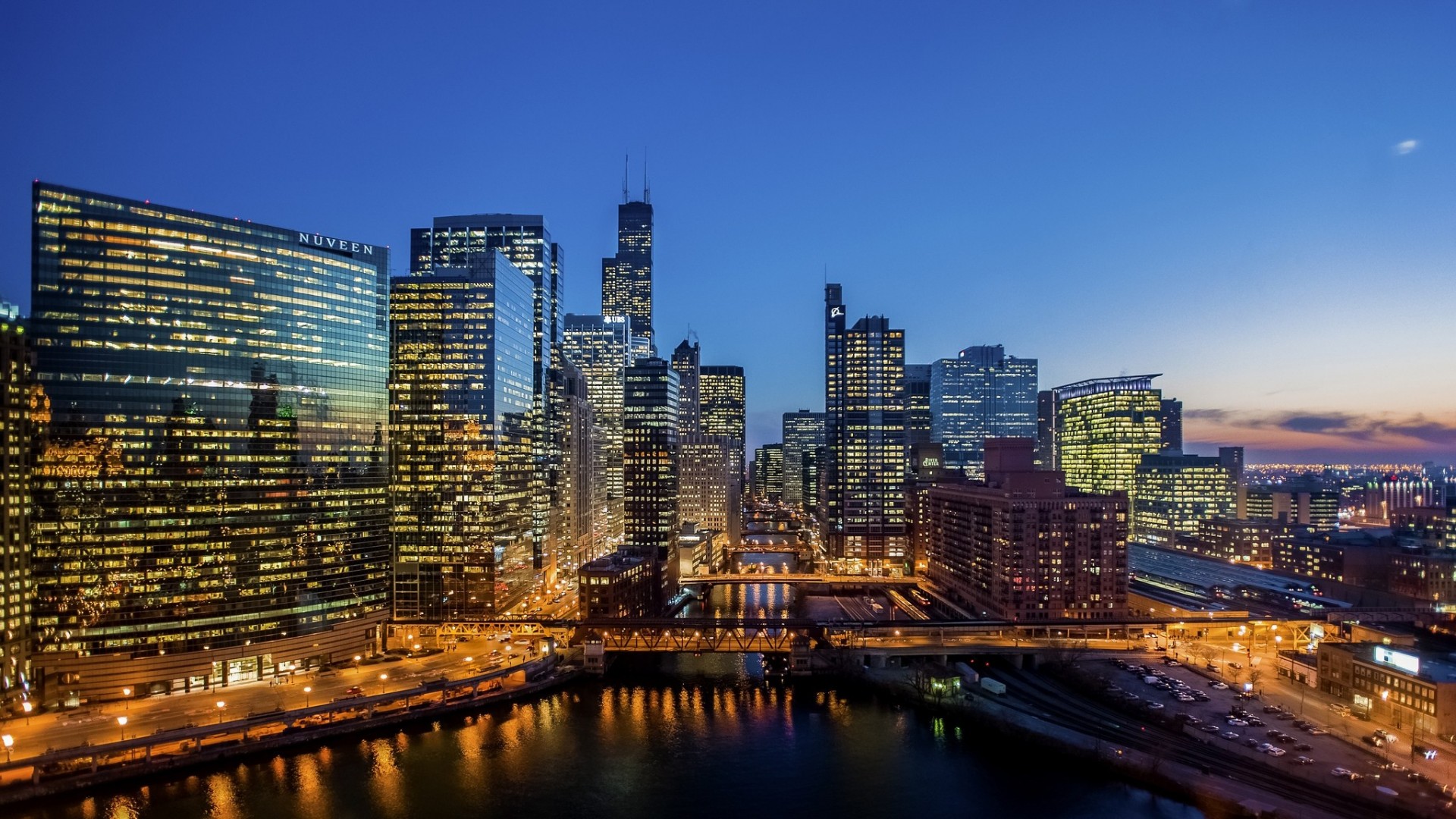 chicago pont gratte-ciel ville nuit bâtiment illinois