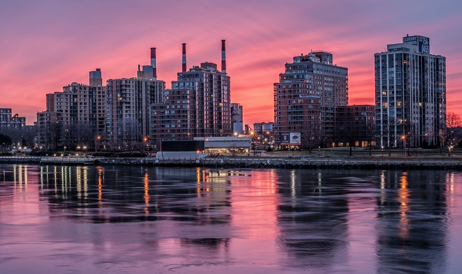 new york glace hiver coucher de soleil lumières