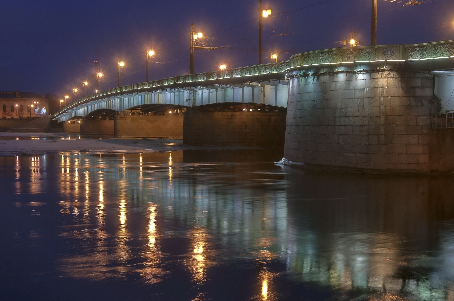 санкт-петербург ночь мост фары