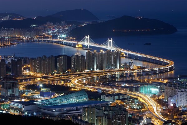 How beautiful it is to stand on the bridge and look at the city at night