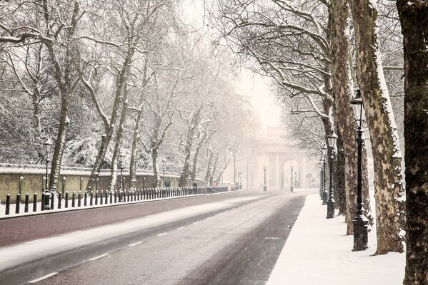 Winter road in English London