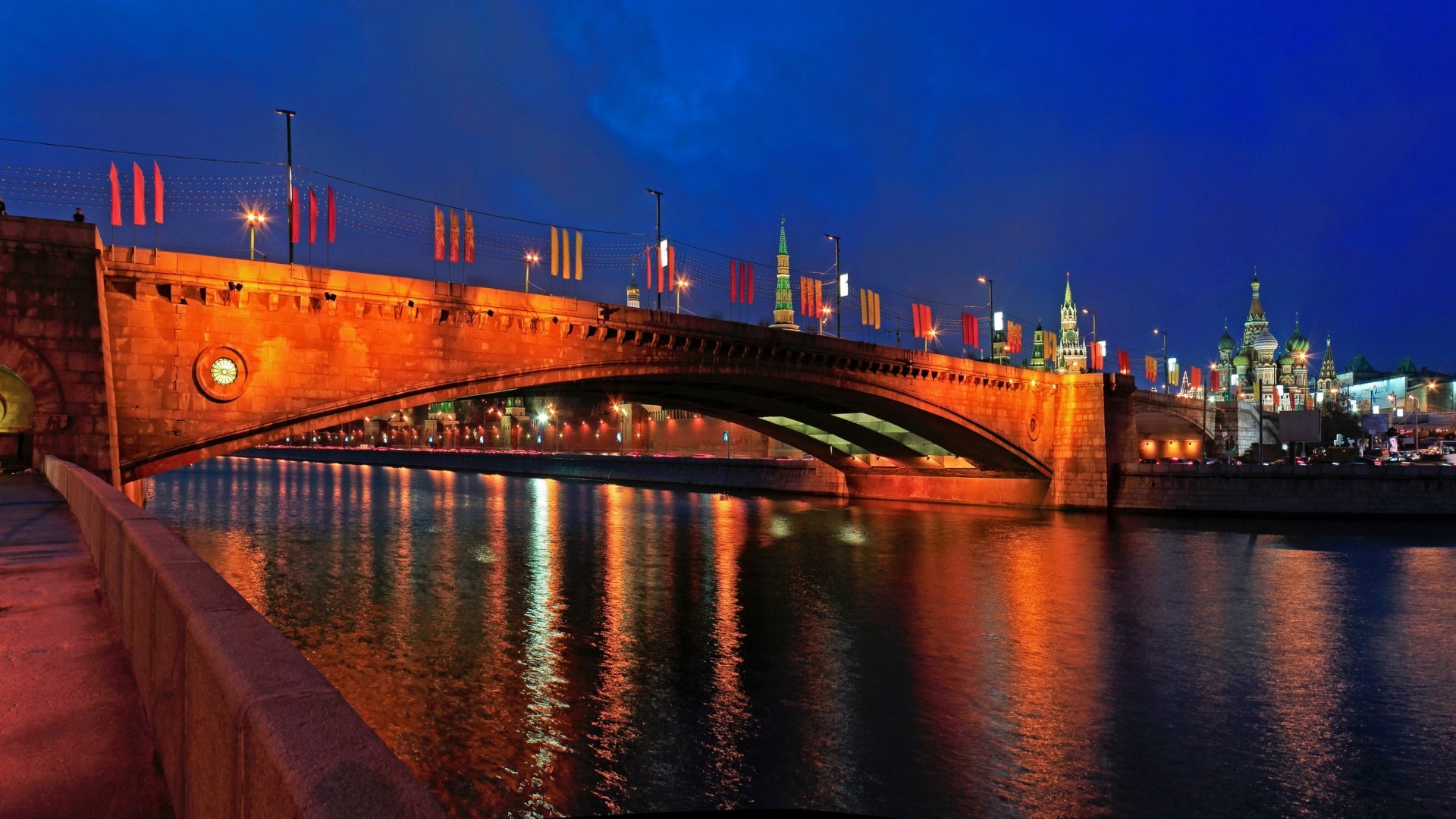 russia moscow night bridge