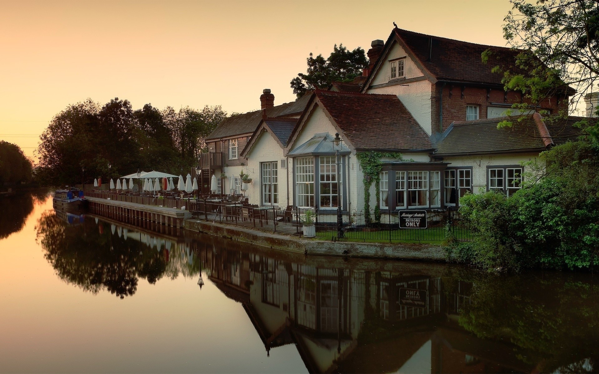 river sunset reflection night boat house