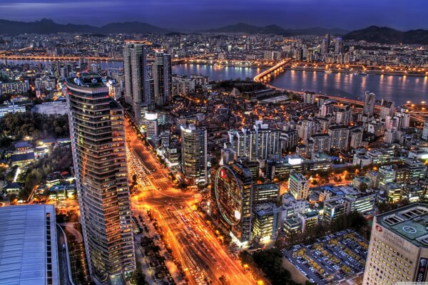 Vista a Volo d uccello di Seoul di notte