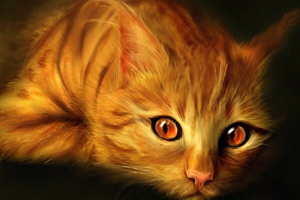 Disegno a olio di gatto rosso